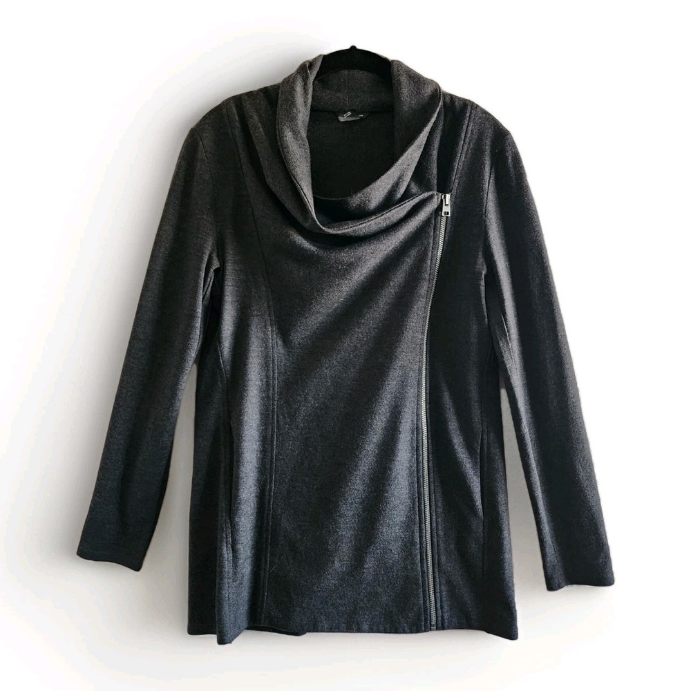 Club Monaco Womens 100% Wool Asymmetrical Side Zip Cowl Neck Jacket Gray Small